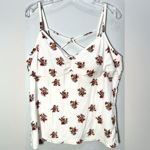 NEW Junior Plus Sz XXL Cream & Floral Spaghetti Strap Tank Top Crisscross Back